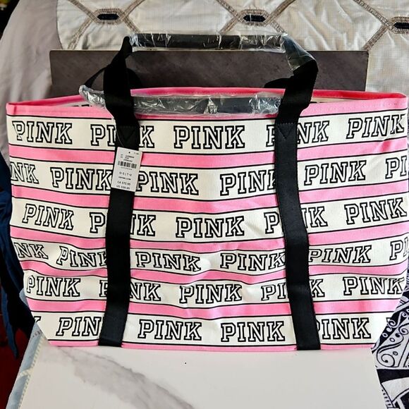PINK Victoria's Secret Logo Tote Pink and Black NEW - Picture 3 of 13